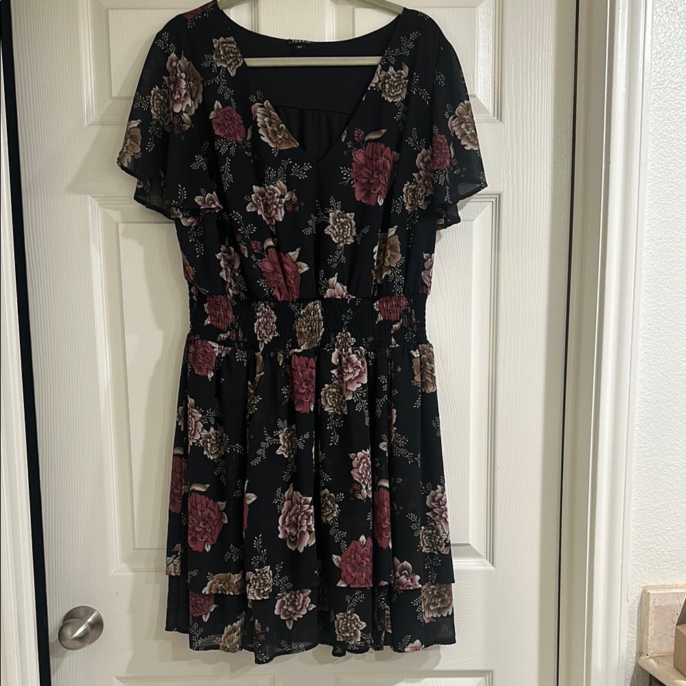 Torrid Black and Pink A-line Mini Dress with Flutter Sleeves for Casual Outings